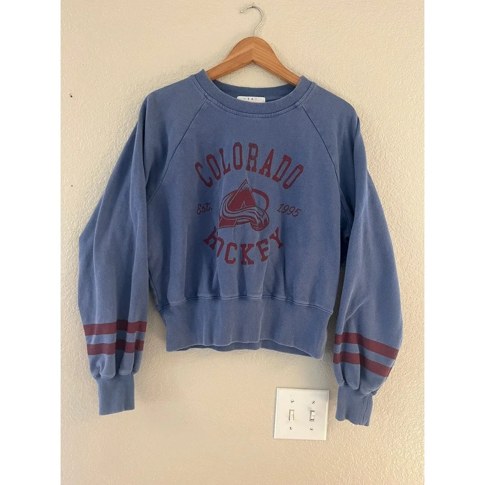 WEAR by Erin Andrews Colorado Avalanche NHL Sweatshirt Blue Cropped Large L